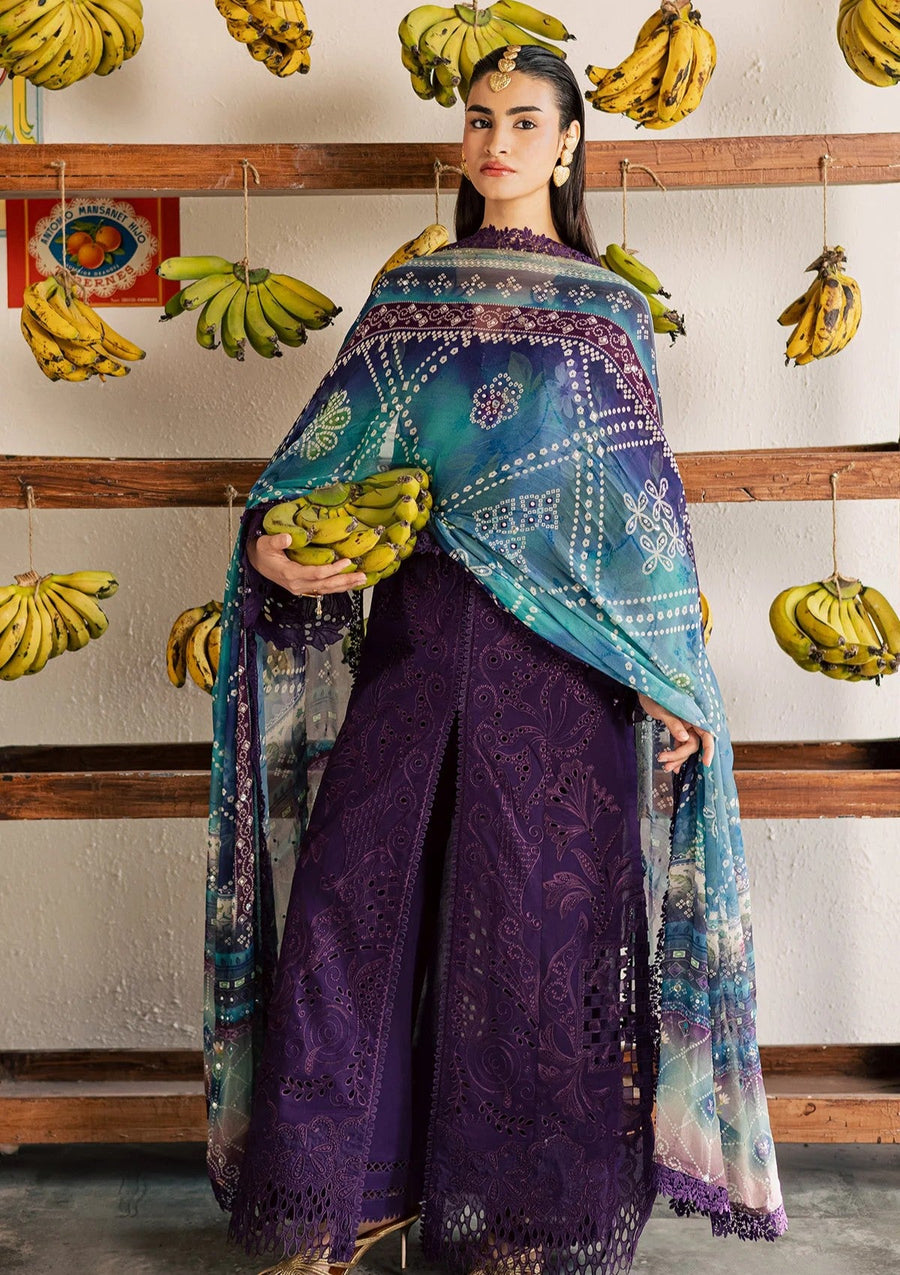 Purple Embroidered Chikankari Lawn Suit with Mukesh Work Chiffon Dupatta - Pehnaawaa
