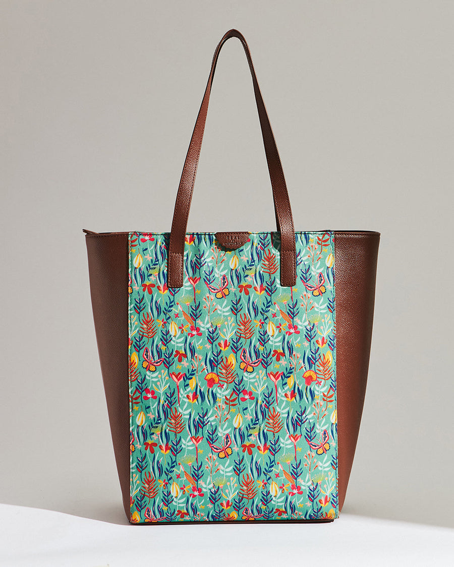 Floral Print Vegan Leather Tote