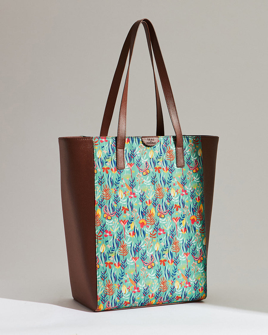Floral Print Vegan Leather Tote