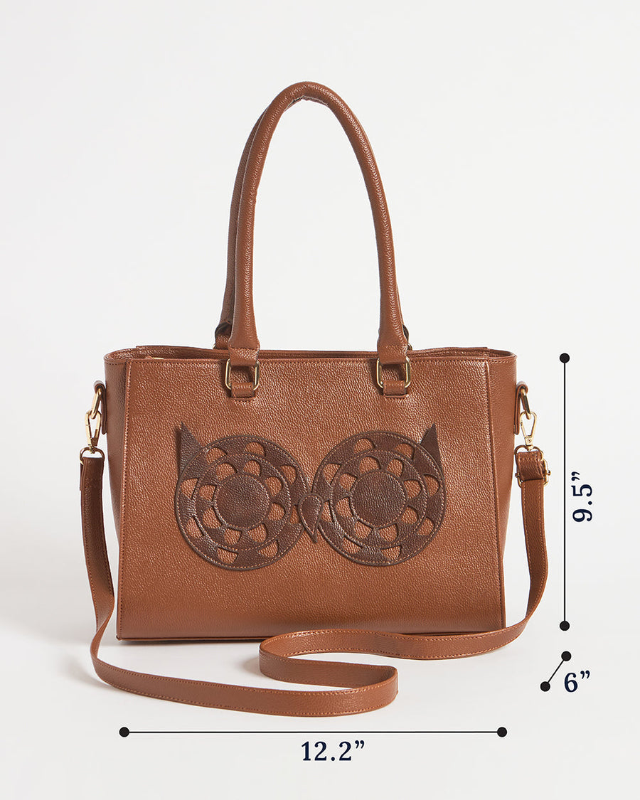 Front view of handbag with exact dimensions marked: 12.2 inches wide, 9.5 inches high, and 6 inches deep.