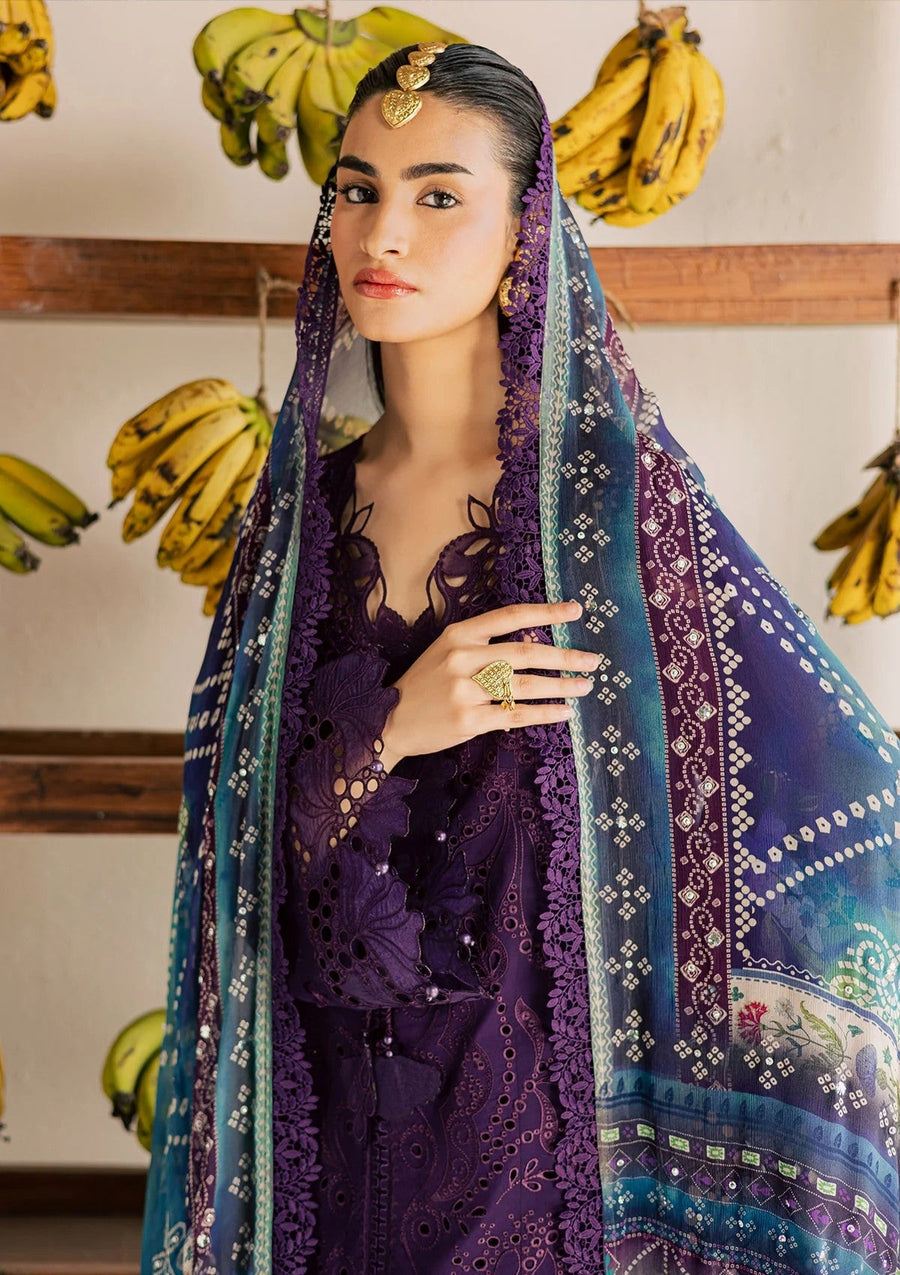 Purple Embroidered Chikankari Lawn Suit with Mukesh Work Chiffon Dupatta - Pehnaawaa