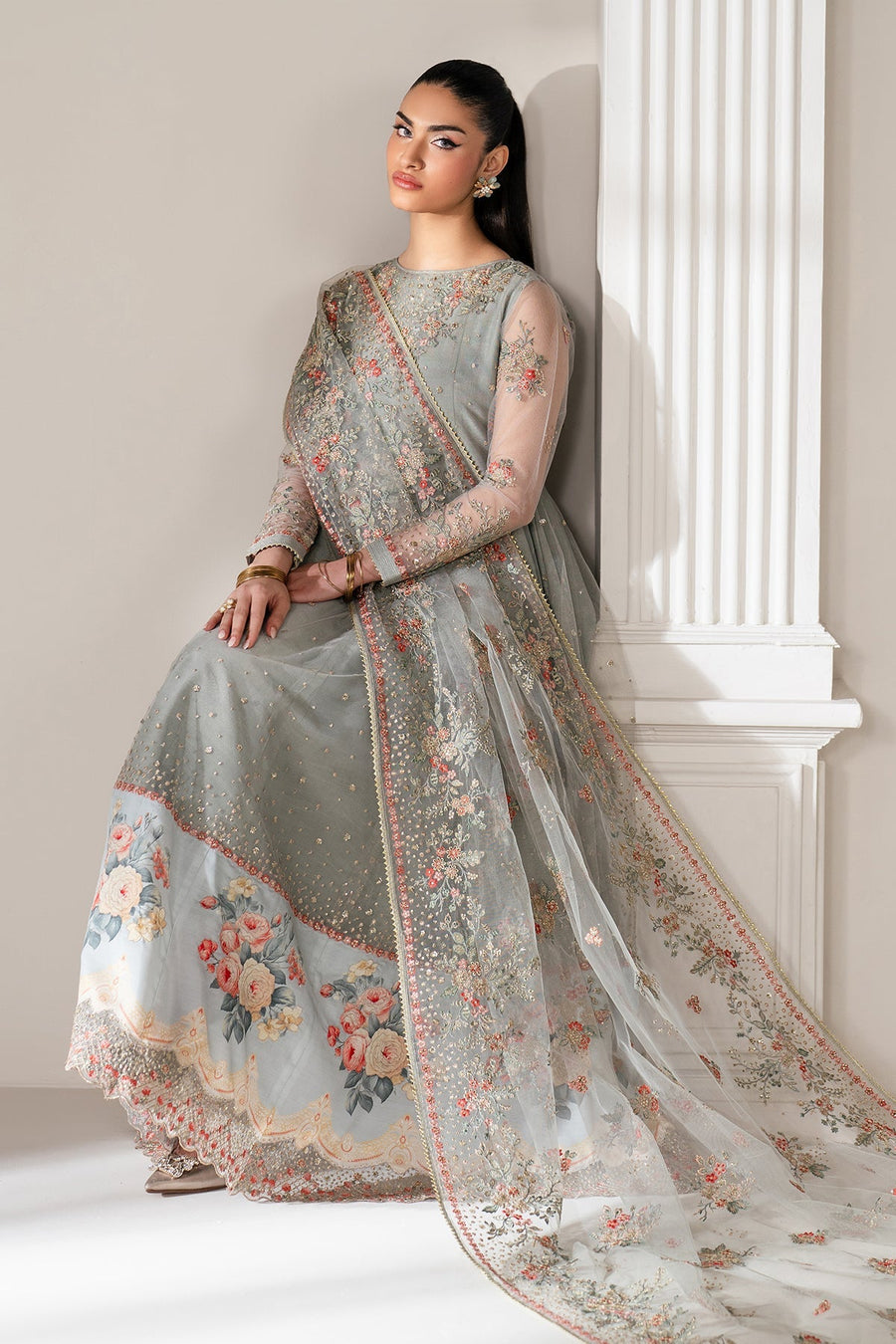Embroidered Net Frock 3-Piece Formal Suit