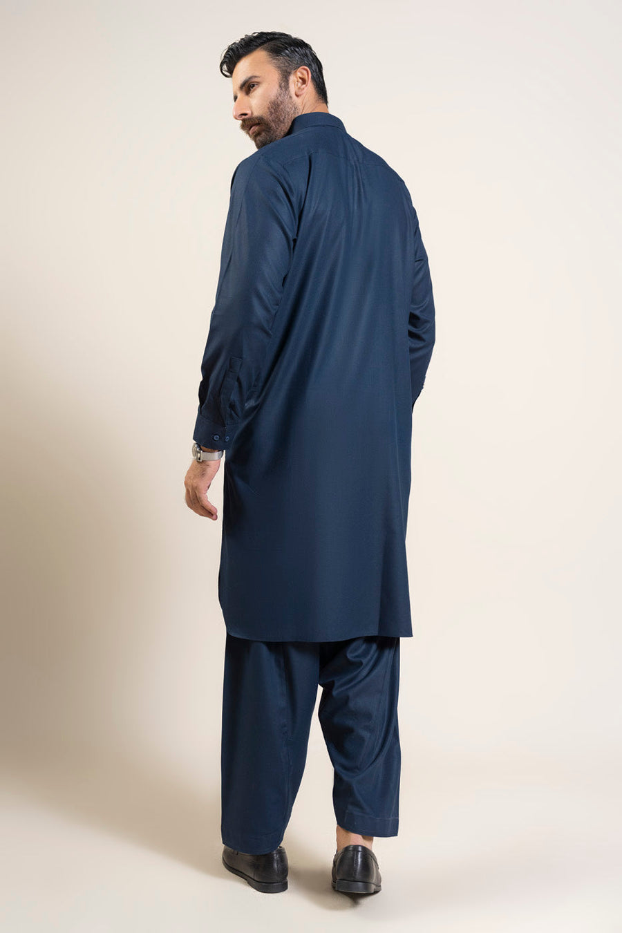 Midnight Navy Blended Cotton 2-Piece Kurta | Classic Collar