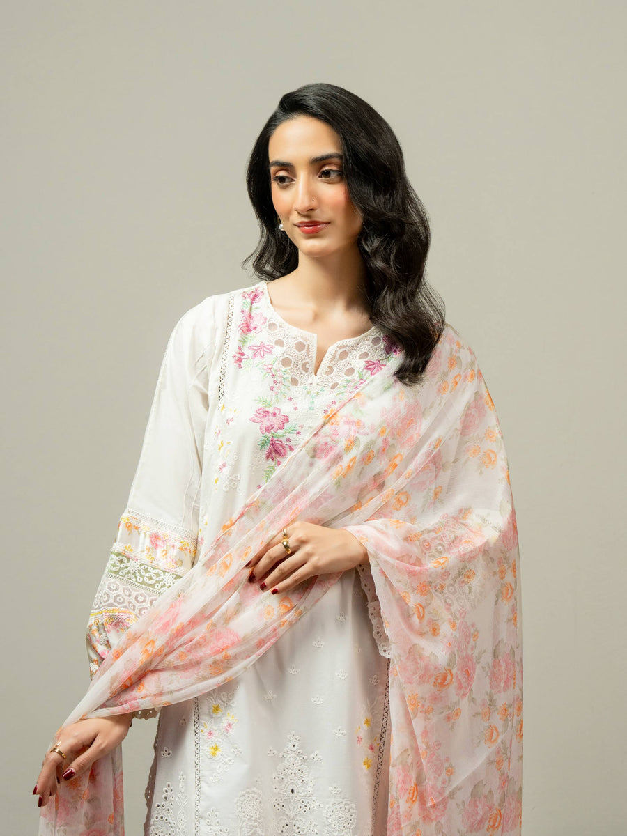 3 Piece Cambric Suit-Embroidered (Pret) - Pehnaawaa
