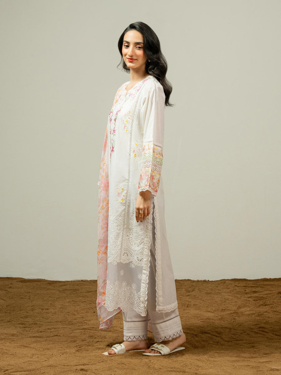 3 Piece Cambric Suit-Embroidered (Pret) - Pehnaawaa