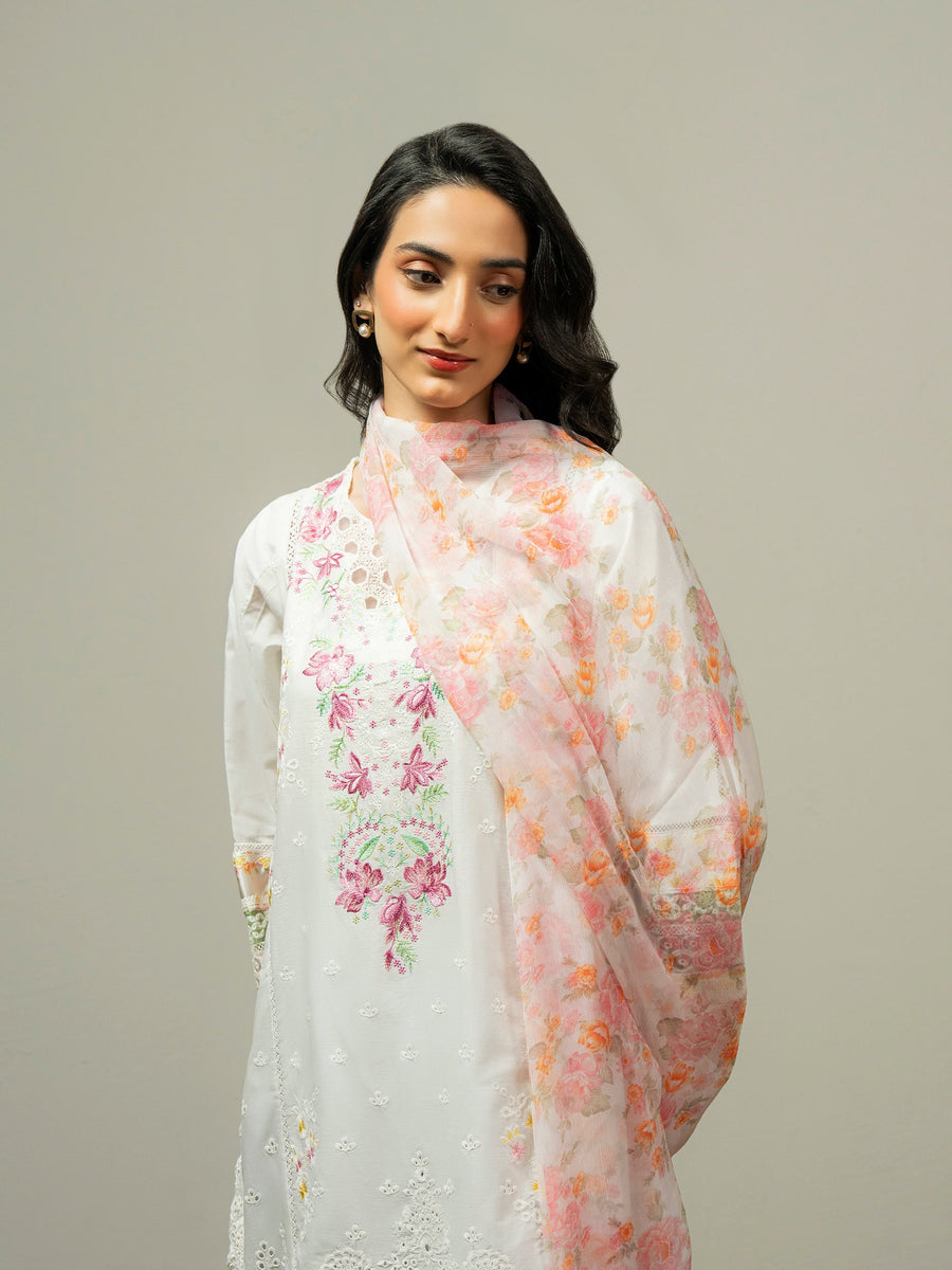 3 Piece Cambric Suit-Embroidered (Pret) - Pehnaawaa
