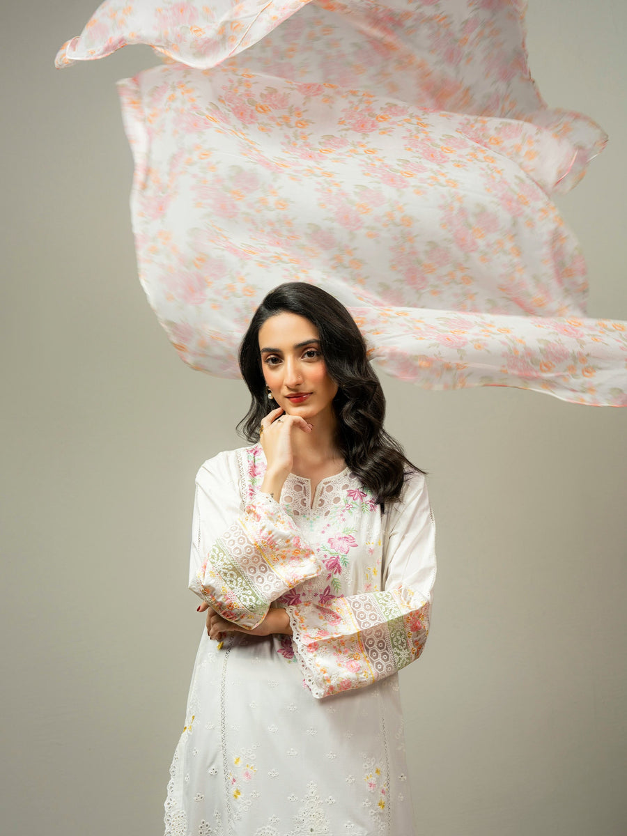 3 Piece Cambric Suit-Embroidered (Pret) - Pehnaawaa
