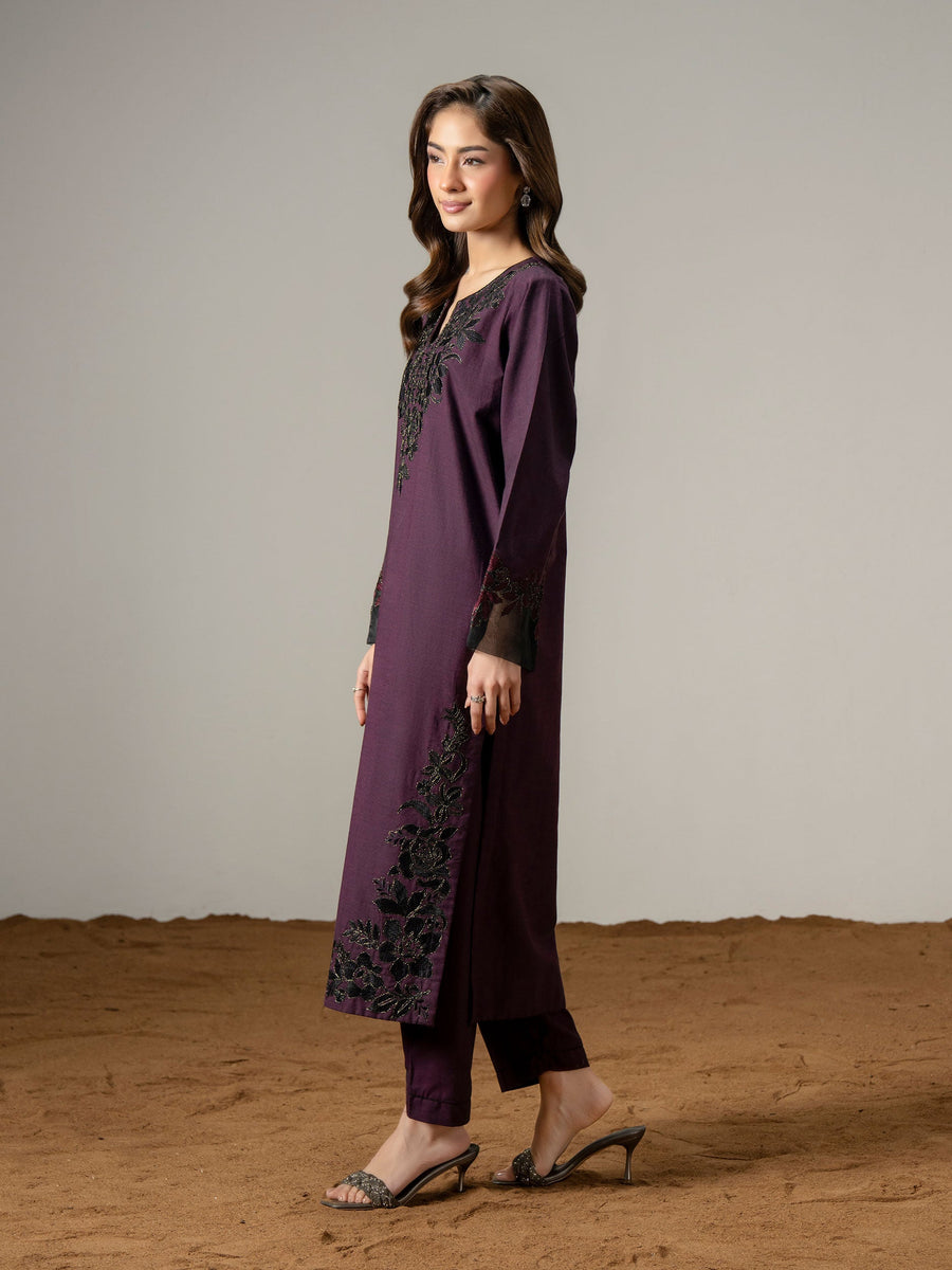 2 Piece Yarn Dyed Suit-Embroidered (Pret) - Pehnaawaa