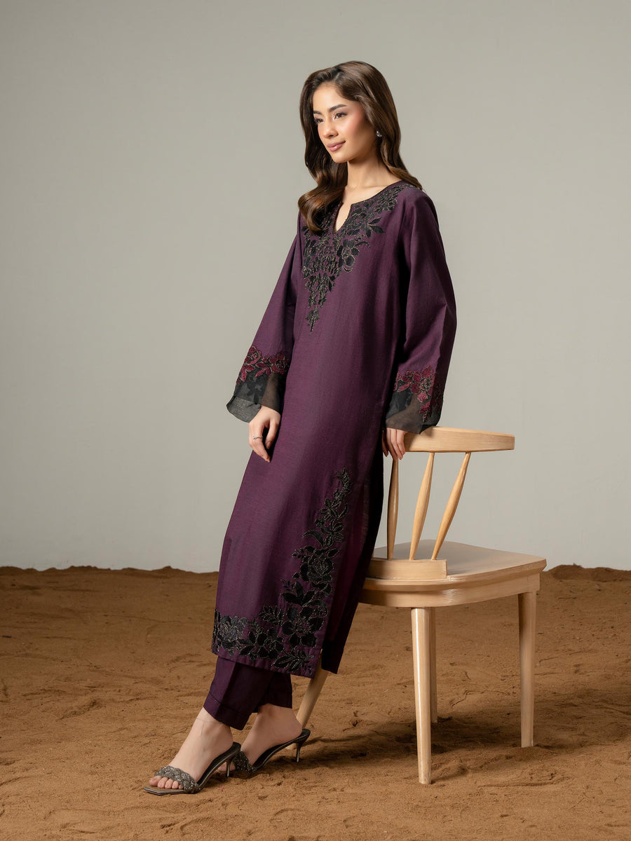 2 Piece Yarn Dyed Suit-Embroidered (Pret) - Pehnaawaa