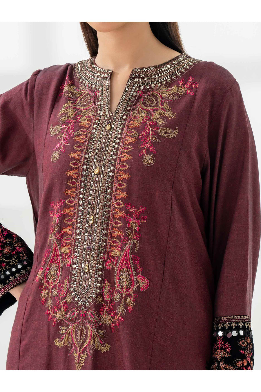 Stylish 2 Piece Yarn Dyed Embroidered Suit