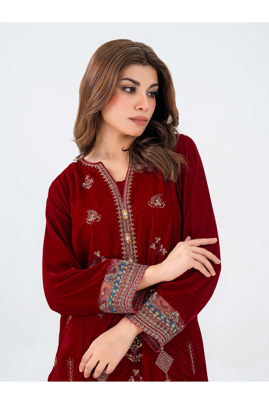 Embroidered Velvet Two-Piece Suit Set