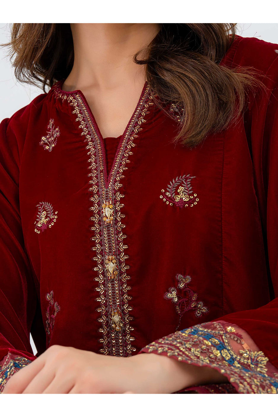 Embroidered Velvet Two-Piece Suit Set