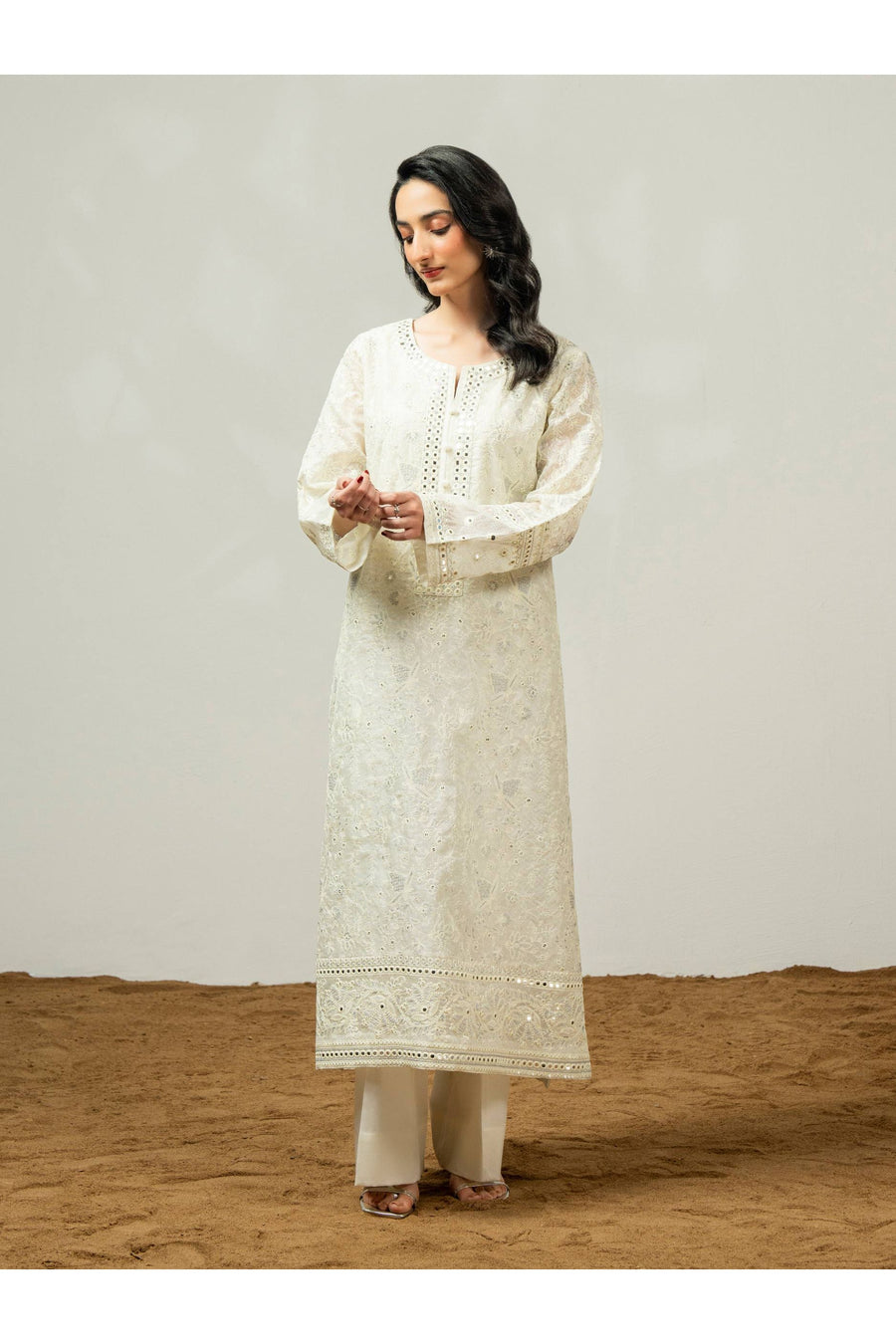 Embroidered 2 Piece Net Suit for Casual Wear