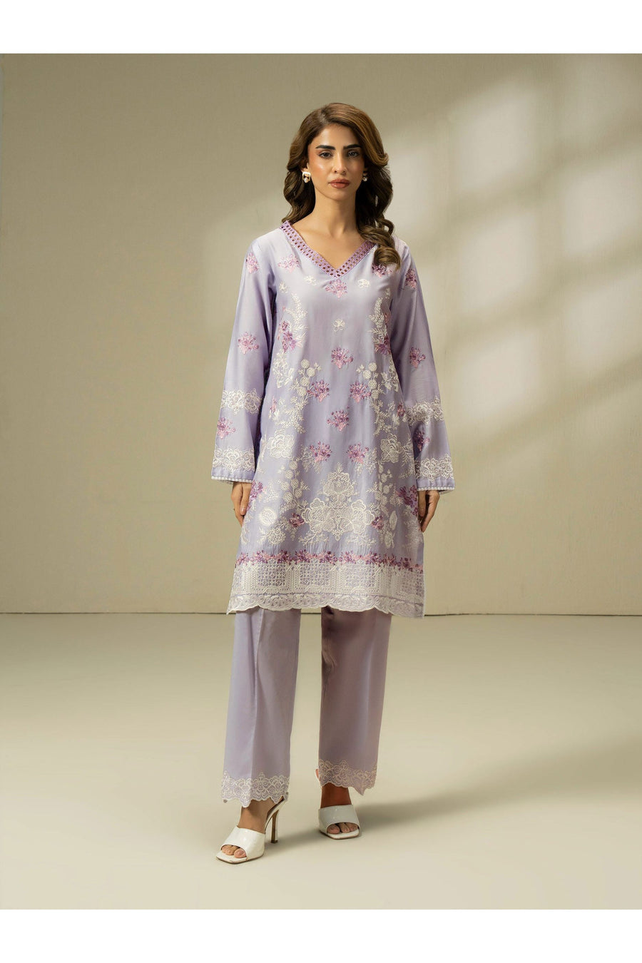 Stylish Embroidered Satin 2-Piece Suit