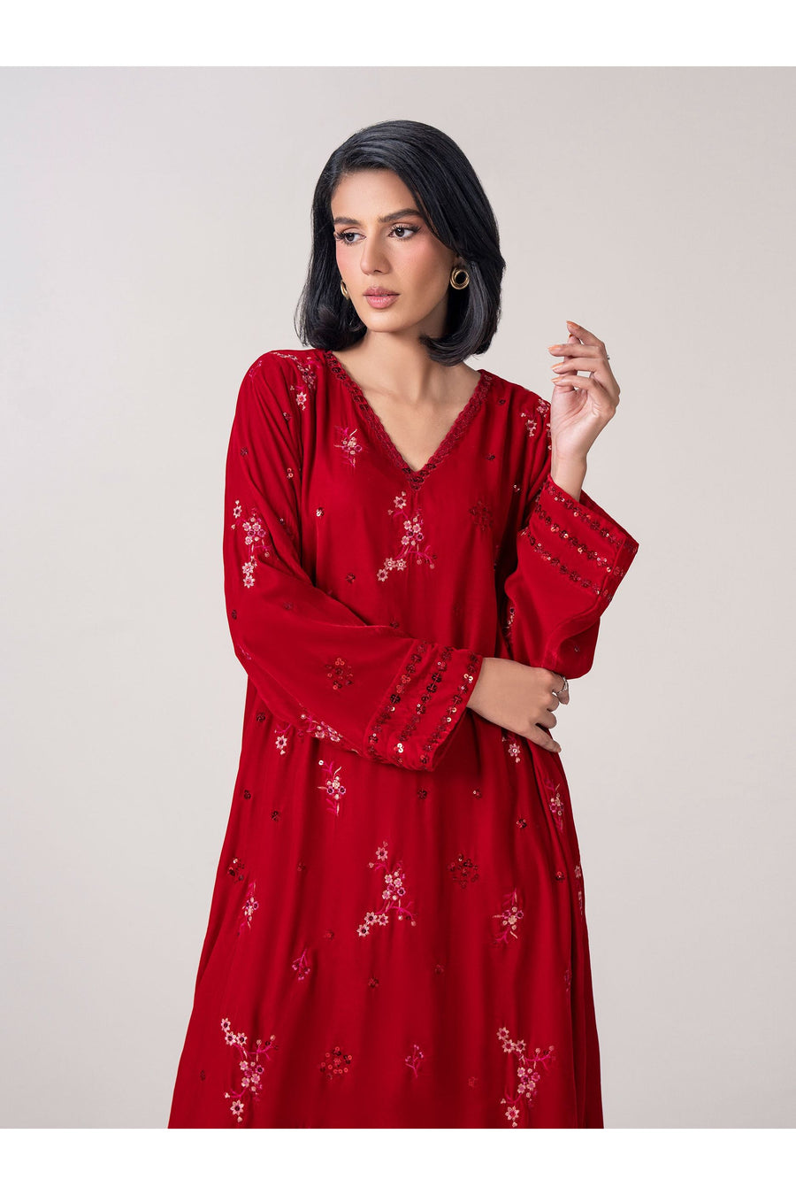 Crimson Viscose 2-Piece Salwar Kameez | Floral Resham Embroidery