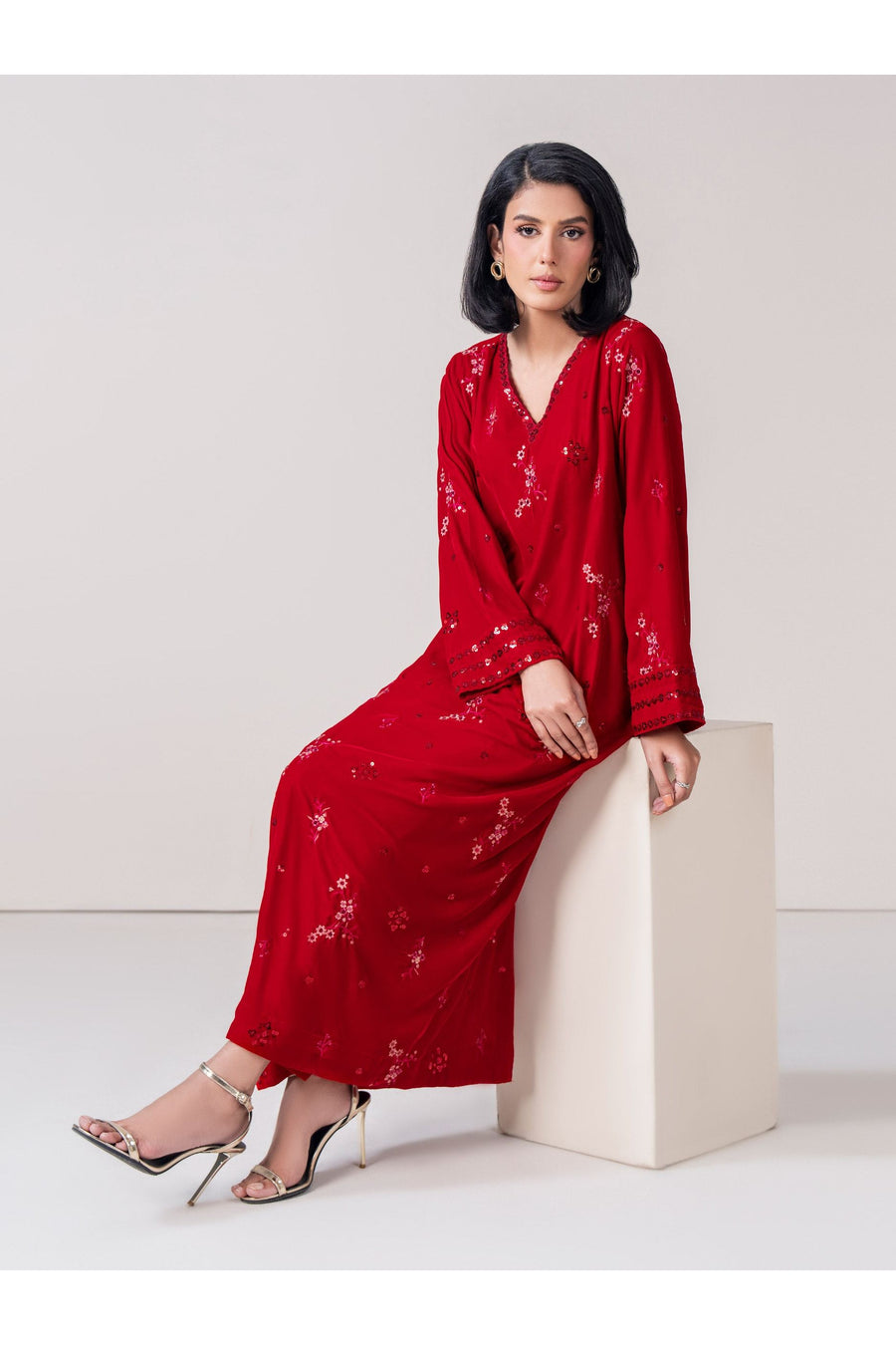 Crimson Viscose 2-Piece Salwar Kameez | Floral Resham Embroidery