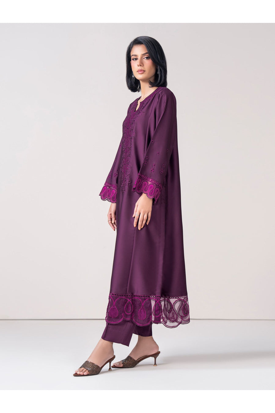 Plum Silk Organza 3-Piece Suit | Resham & Patchwork