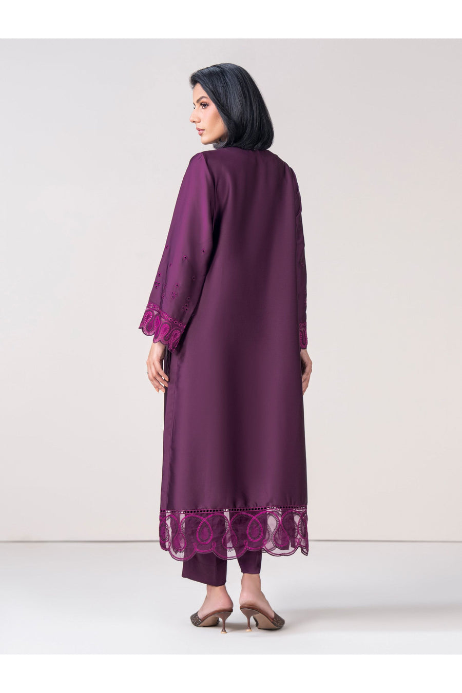 Plum Silk Organza 3-Piece Suit | Resham & Patchwork