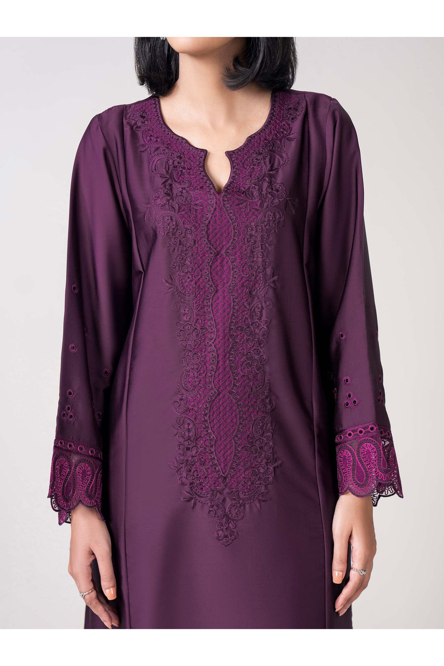Plum Silk Organza 3-Piece Suit | Resham & Patchwork