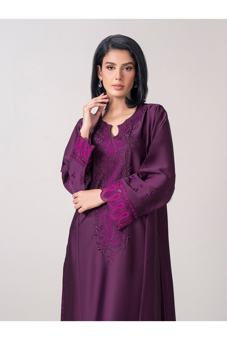 Plum Silk Organza 3-Piece Suit | Resham & Patchwork