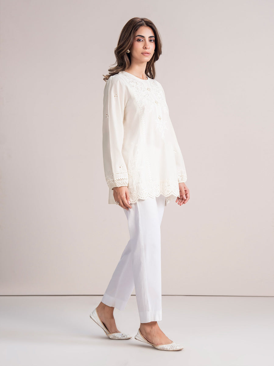 Cambric Kurti - Embroidered (Pret)
