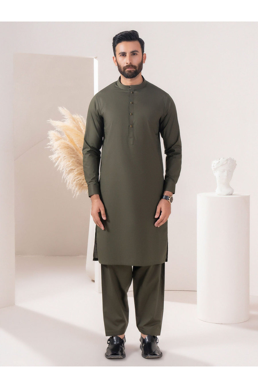 Men's Deep Green Cotton Suit For Elegant Style And Comfort