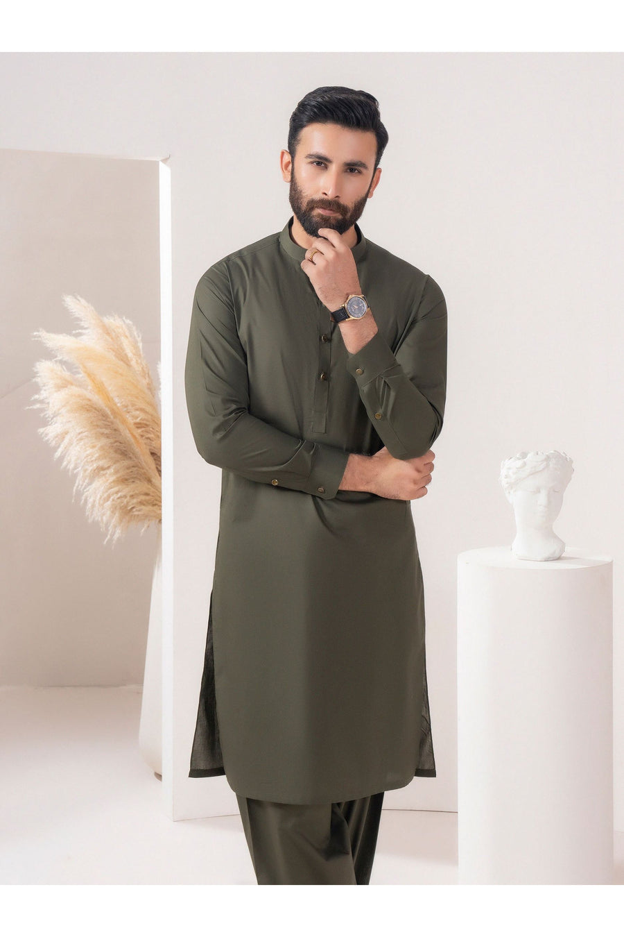 Men's Deep Green Cotton Suit For Elegant Style And Comfort
