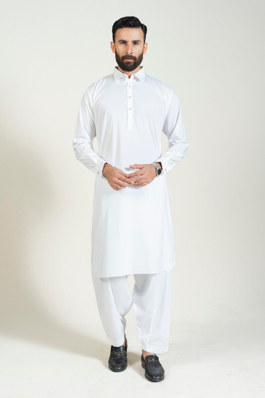 Off-White Silk Blend 2-Piece Kurta | Classic Shirt Collar