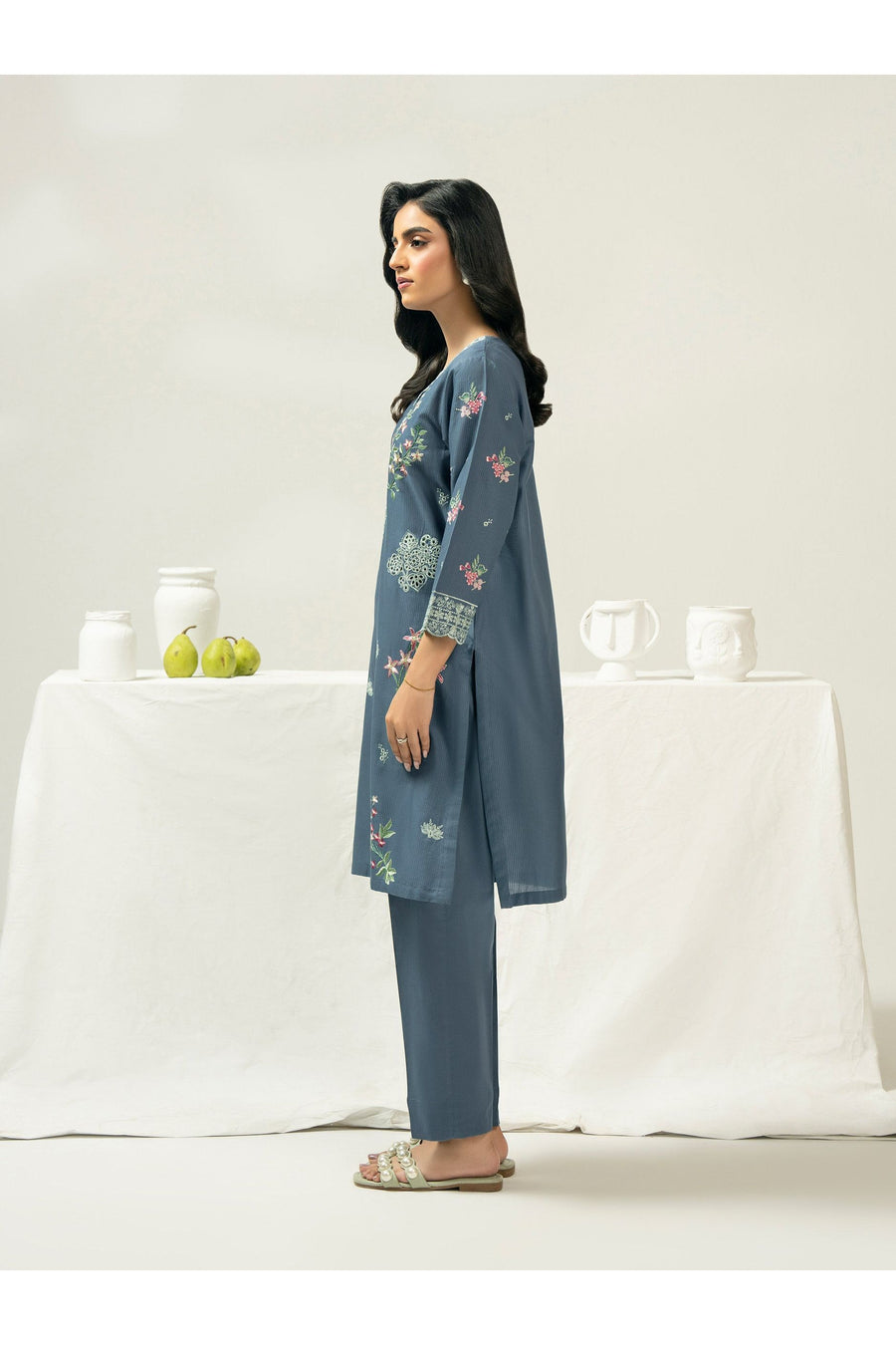 Embroidered 2 Piece Dobby Suit for Every Day