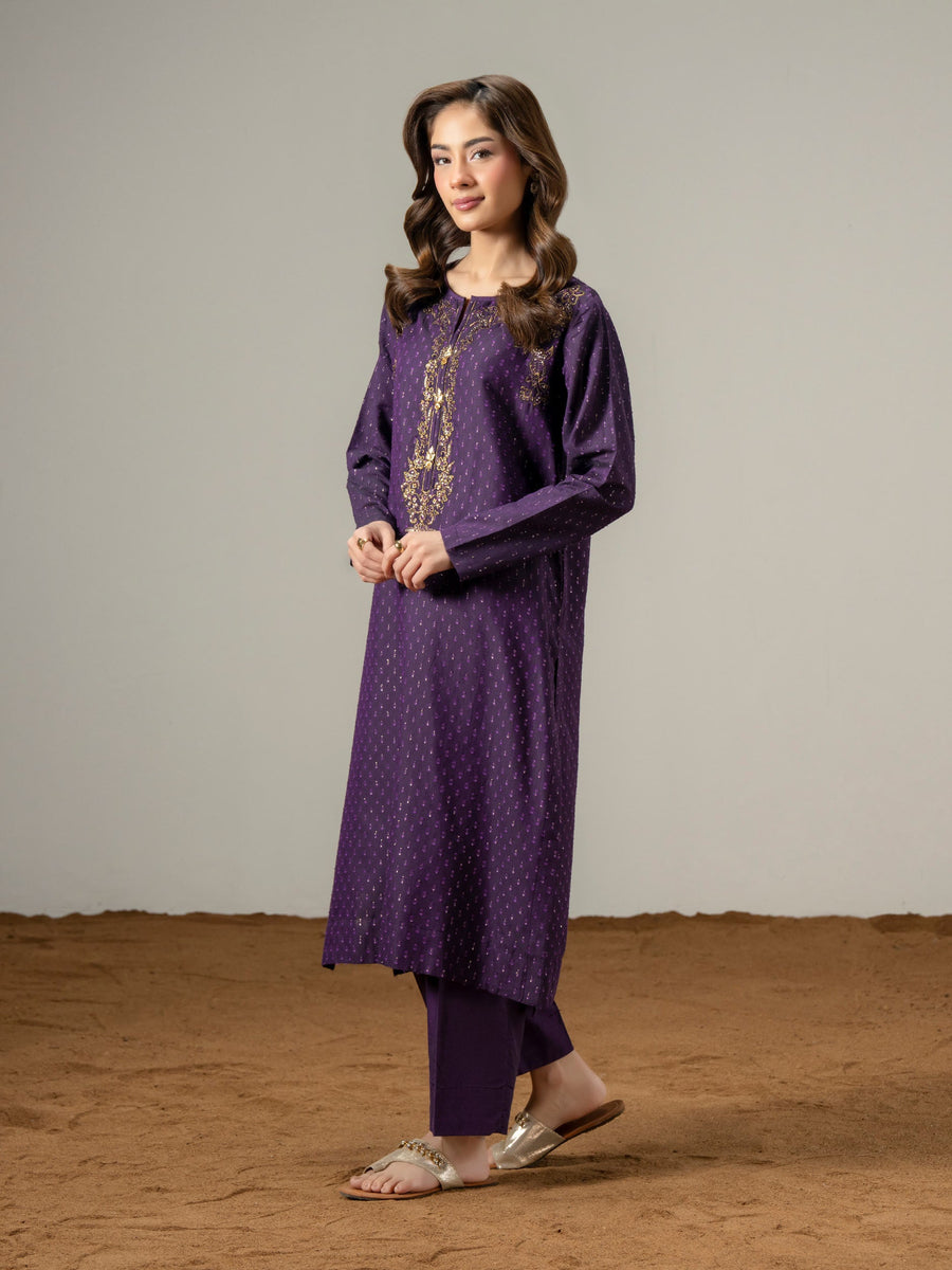 2 Piece Jacquard Suit-Embroidered (Pret) - Pehnaawaa