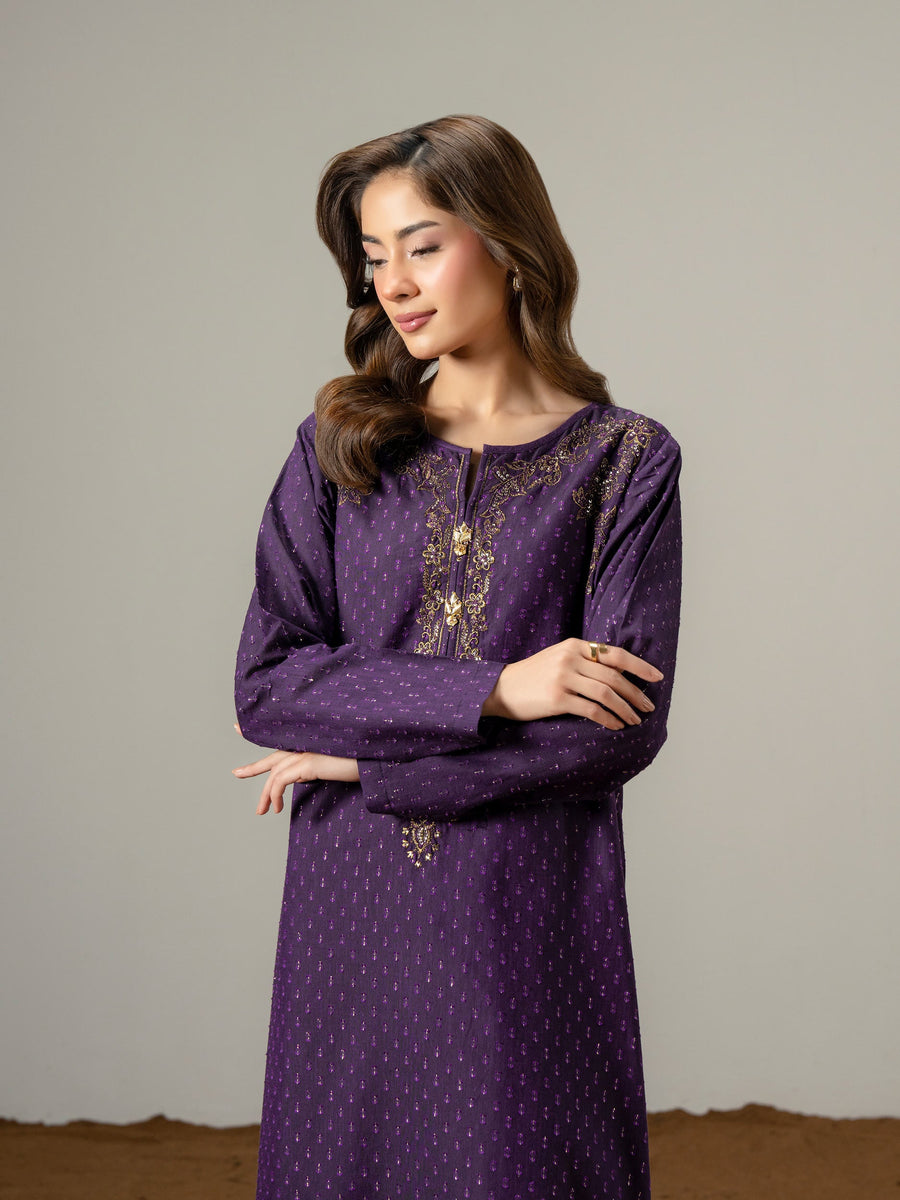 2 Piece Jacquard Suit-Embroidered (Pret) - Pehnaawaa