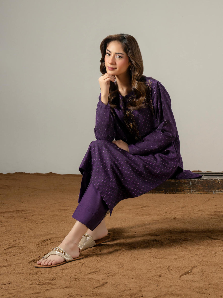 2 Piece Jacquard Suit-Embroidered (Pret) - Pehnaawaa