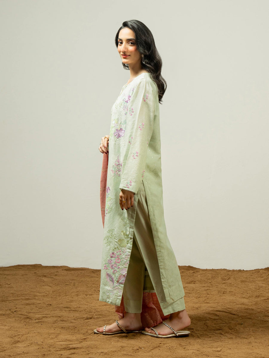 3 Piece Jacquard Suit-Embroidered (Pret) - Pehnaawaa