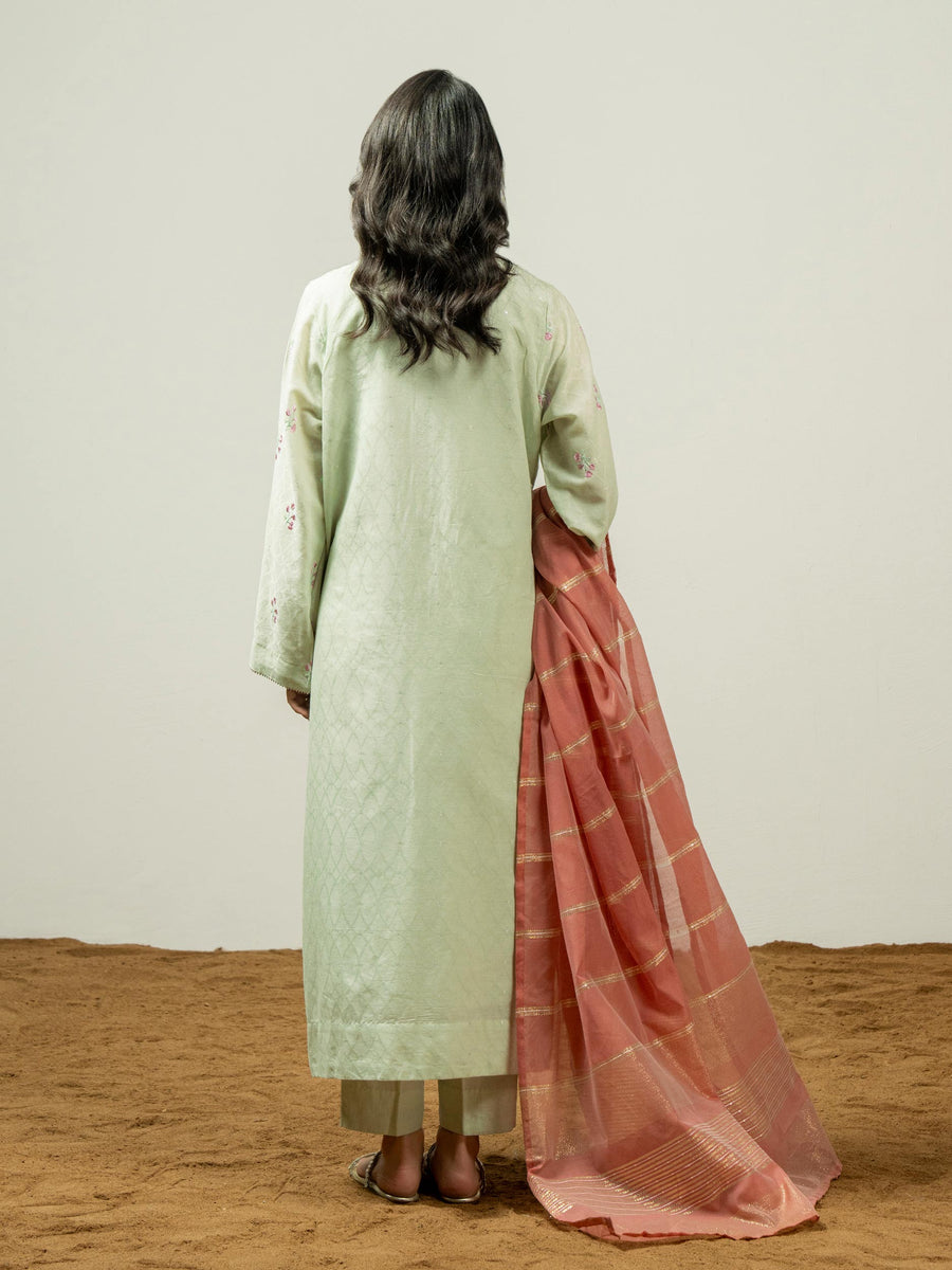 3 Piece Jacquard Suit-Embroidered (Pret) - Pehnaawaa