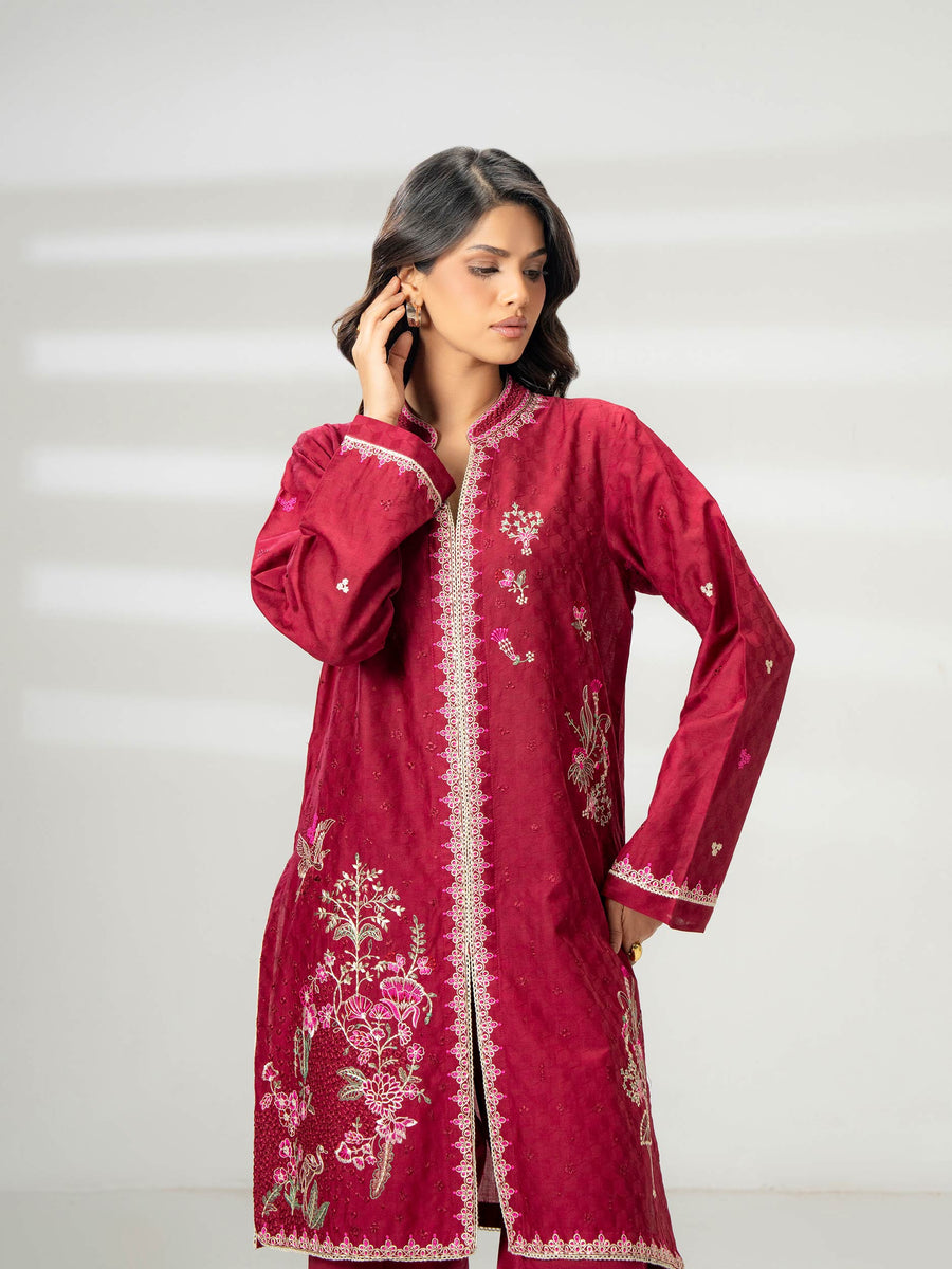 2 Piece Jacquard Suit-Embroidered (Pret) - Pehnaawaa