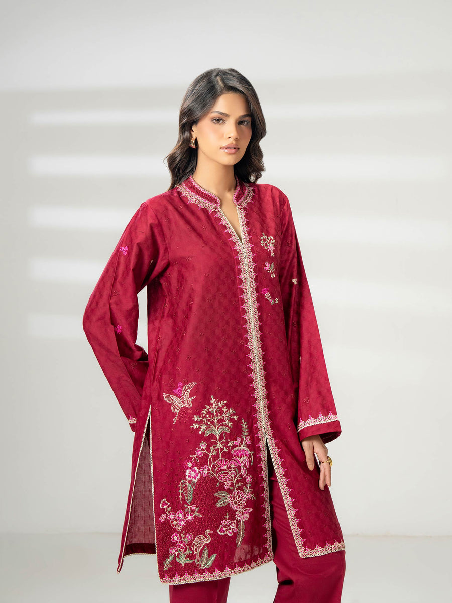 2 Piece Jacquard Suit-Embroidered (Pret) - Pehnaawaa