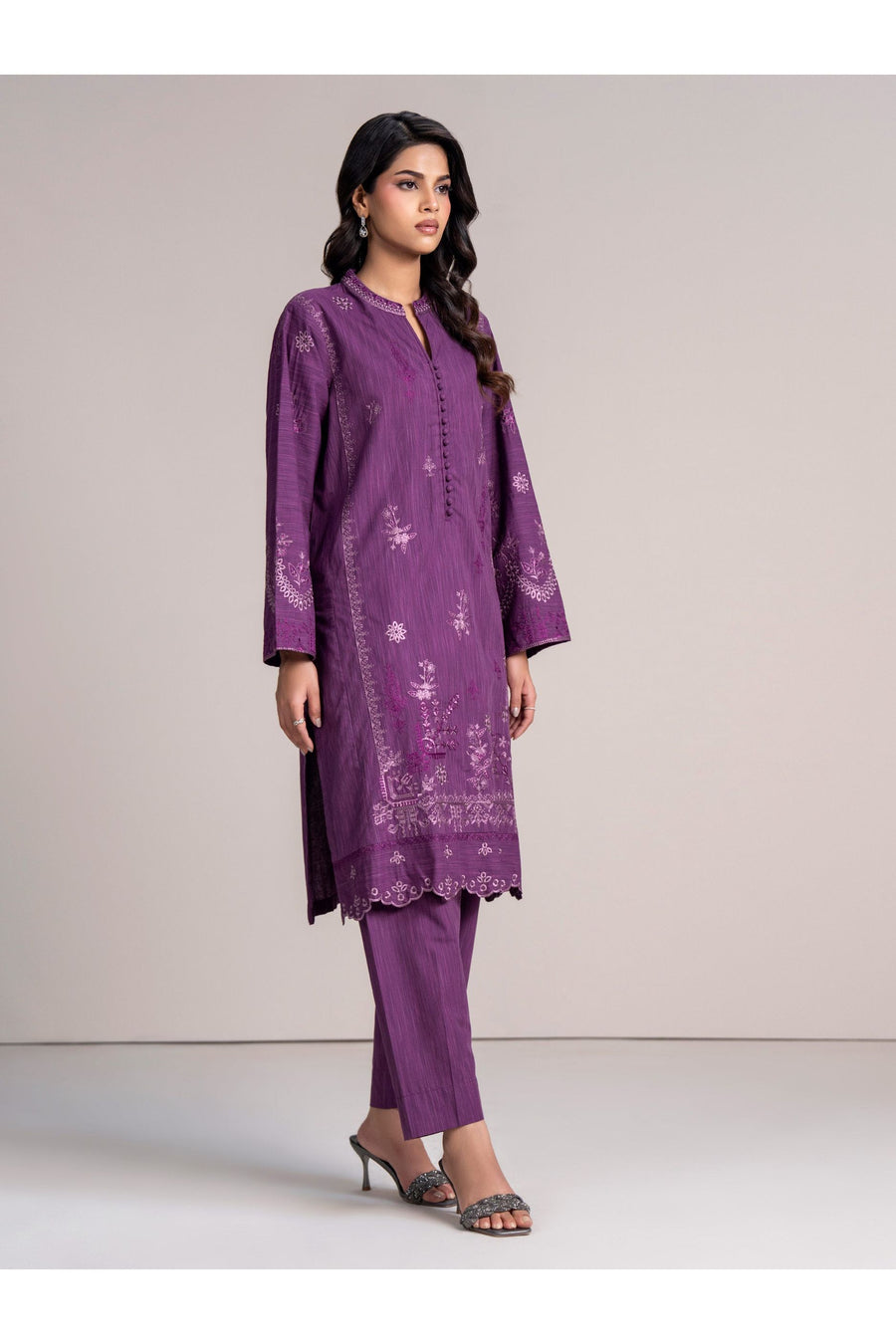 Plum Viscose 2-Piece Salwar Kameez | Schiffli Embroidery