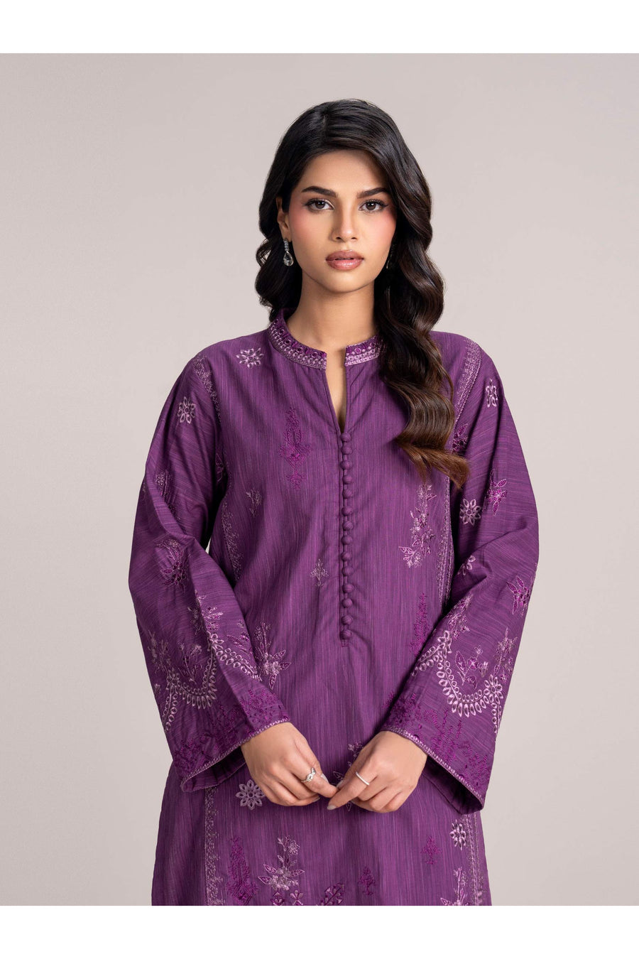 Plum Viscose 2-Piece Salwar Kameez | Schiffli Embroidery