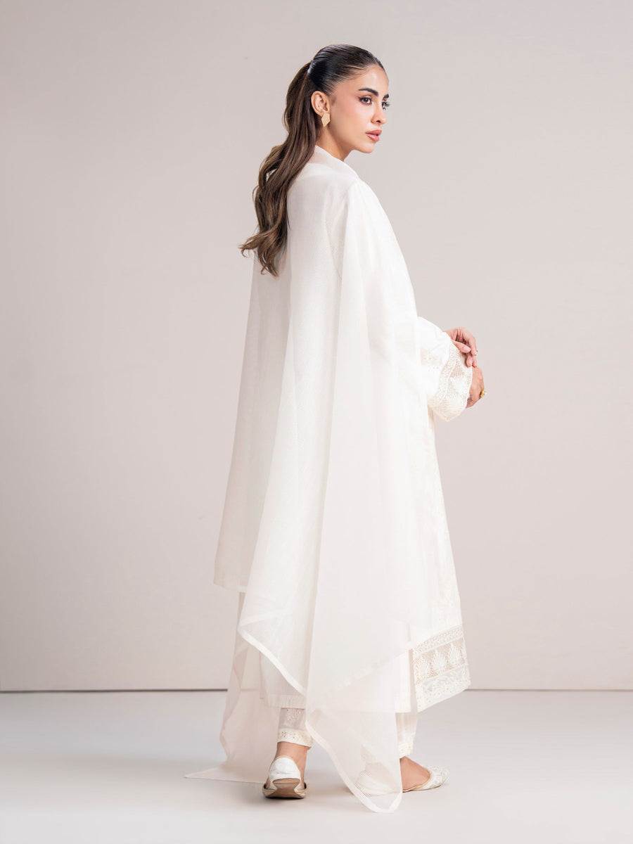 3 Piece Cotton Net Suit- Embroidered (Pret) - Pehnaawaa