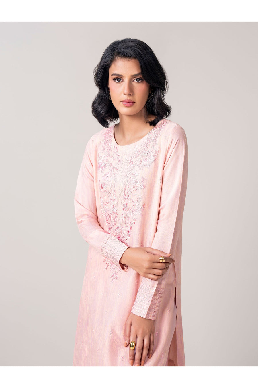 Tea Pink Viscose 2-Piece Suit | Resham Embroidery - Pehnaawaa