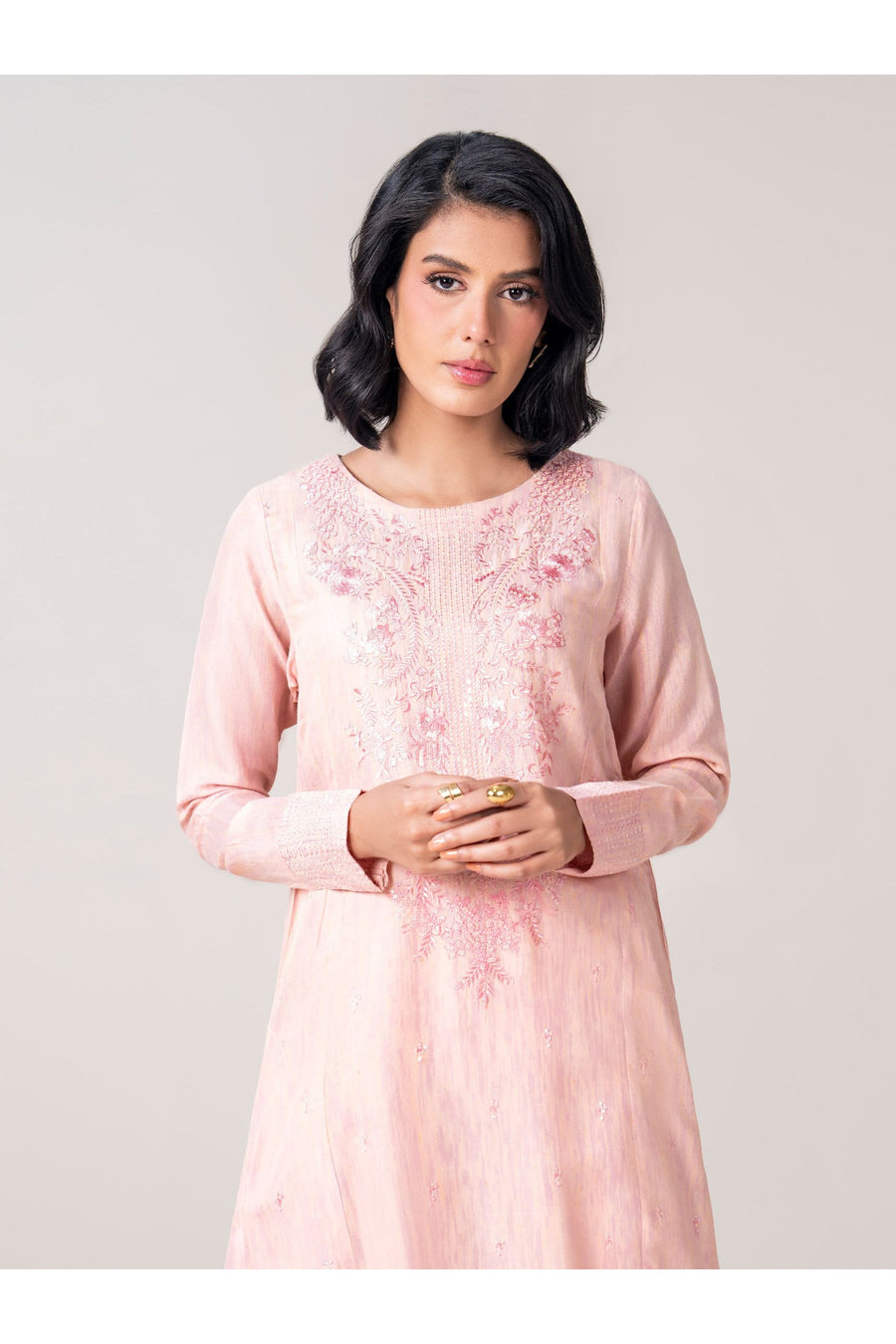 Tea Pink Viscose 2-Piece Suit | Resham Embroidery - Pehnaawaa