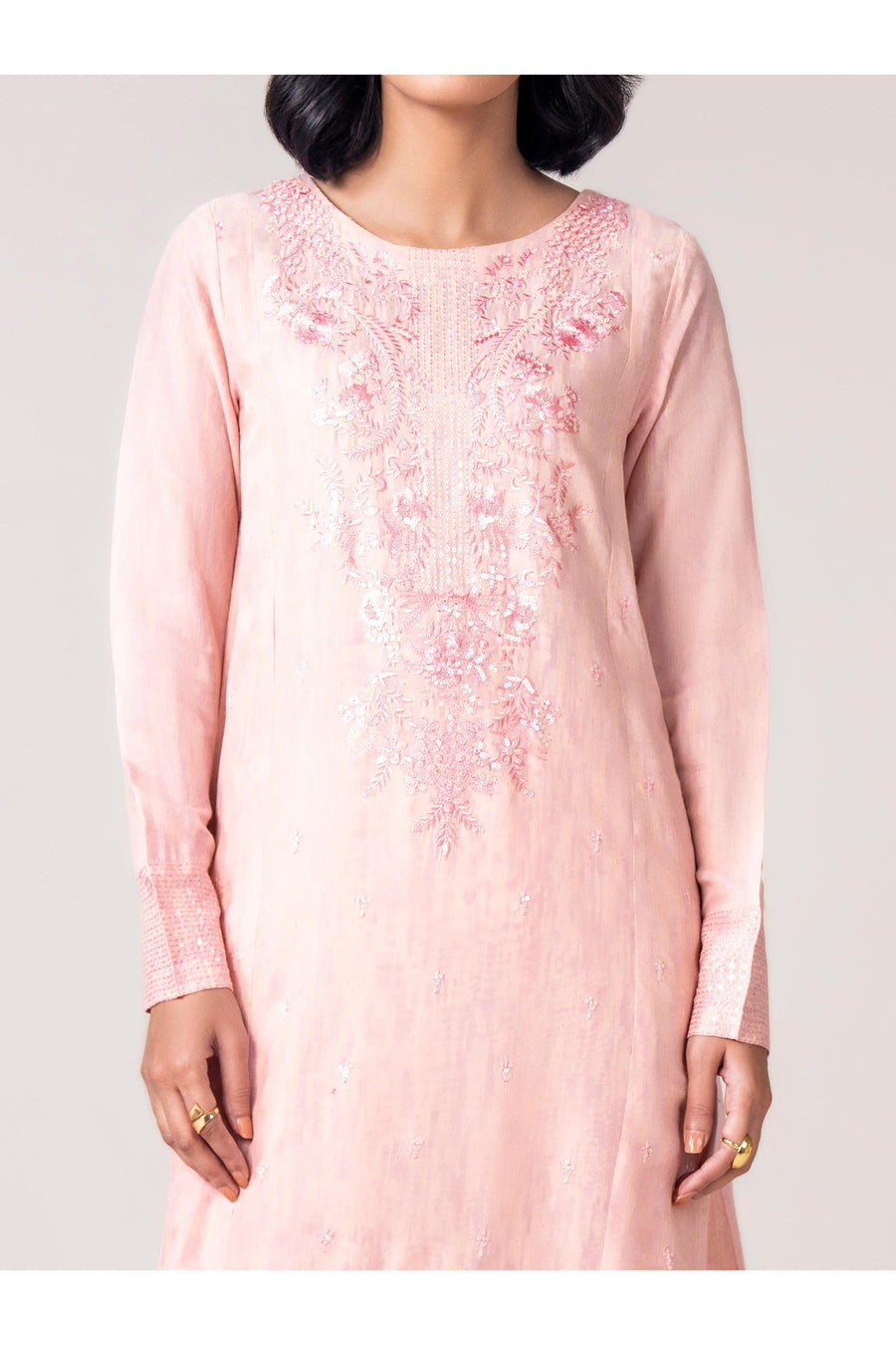 Tea Pink Viscose 2-Piece Suit | Resham Embroidery - Pehnaawaa