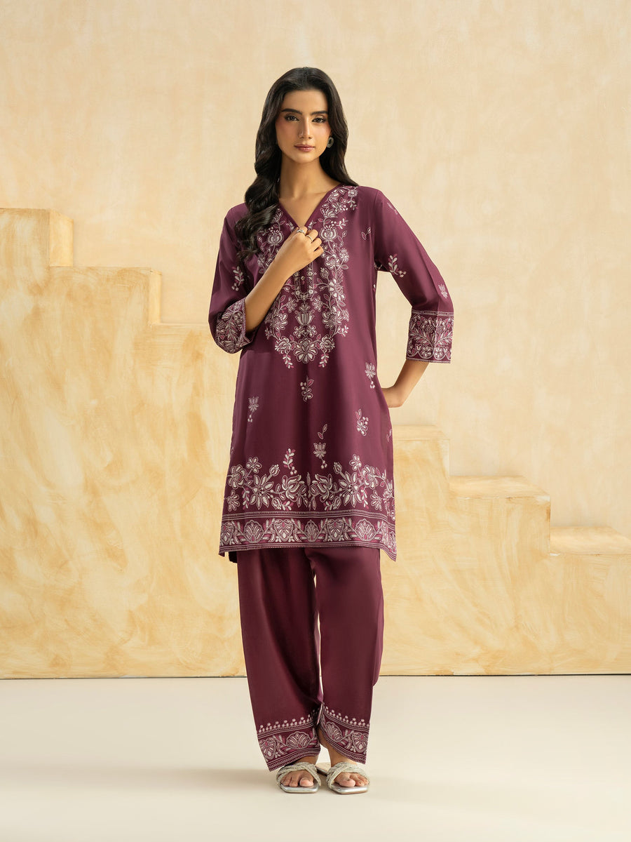 2 Piece Cambric Suit-Paste Print (Pret)