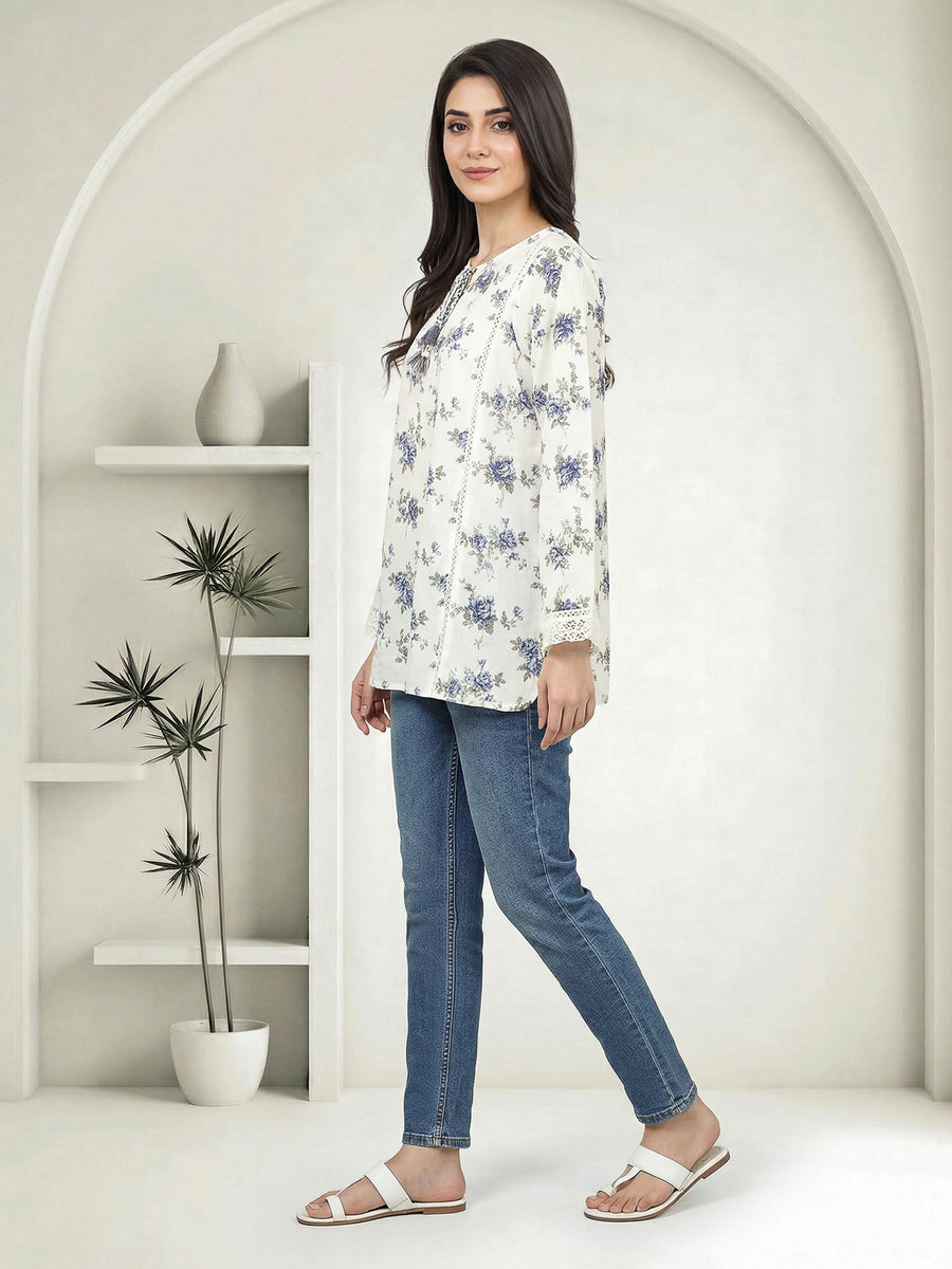 Printed Cambric Eastern Top | Lace