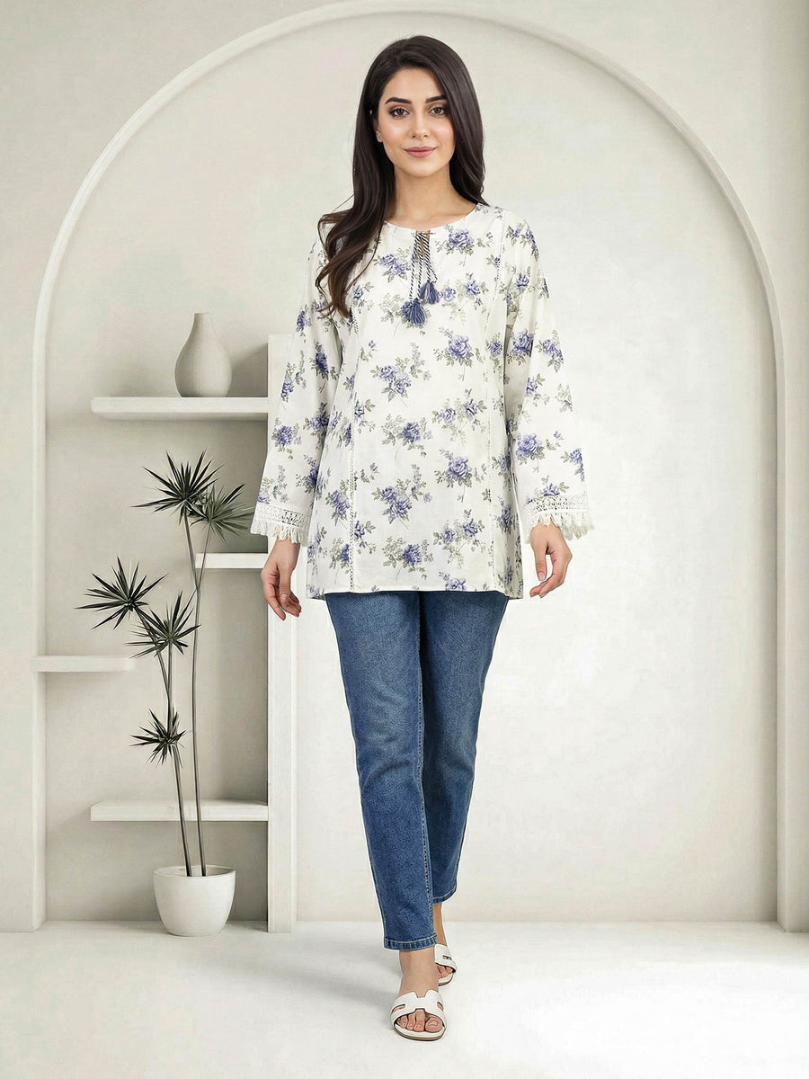 Printed Cambric Eastern Top | Lace