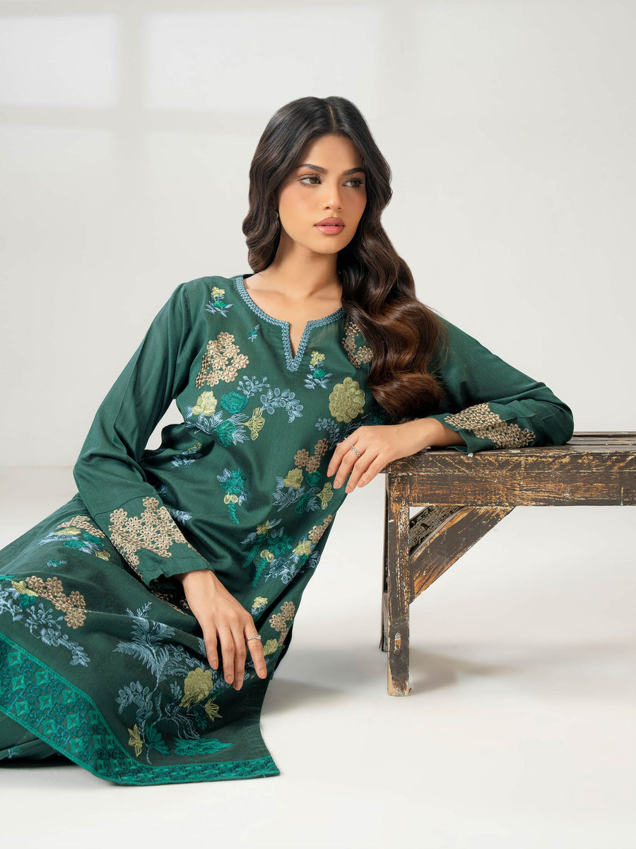 2 Piece Raw Silk Suit-Embroidered (Pret) - Pehnaawaa