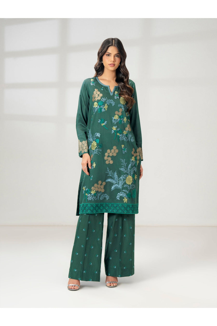 Embroidered Raw Silk 2-Piece Suit Set