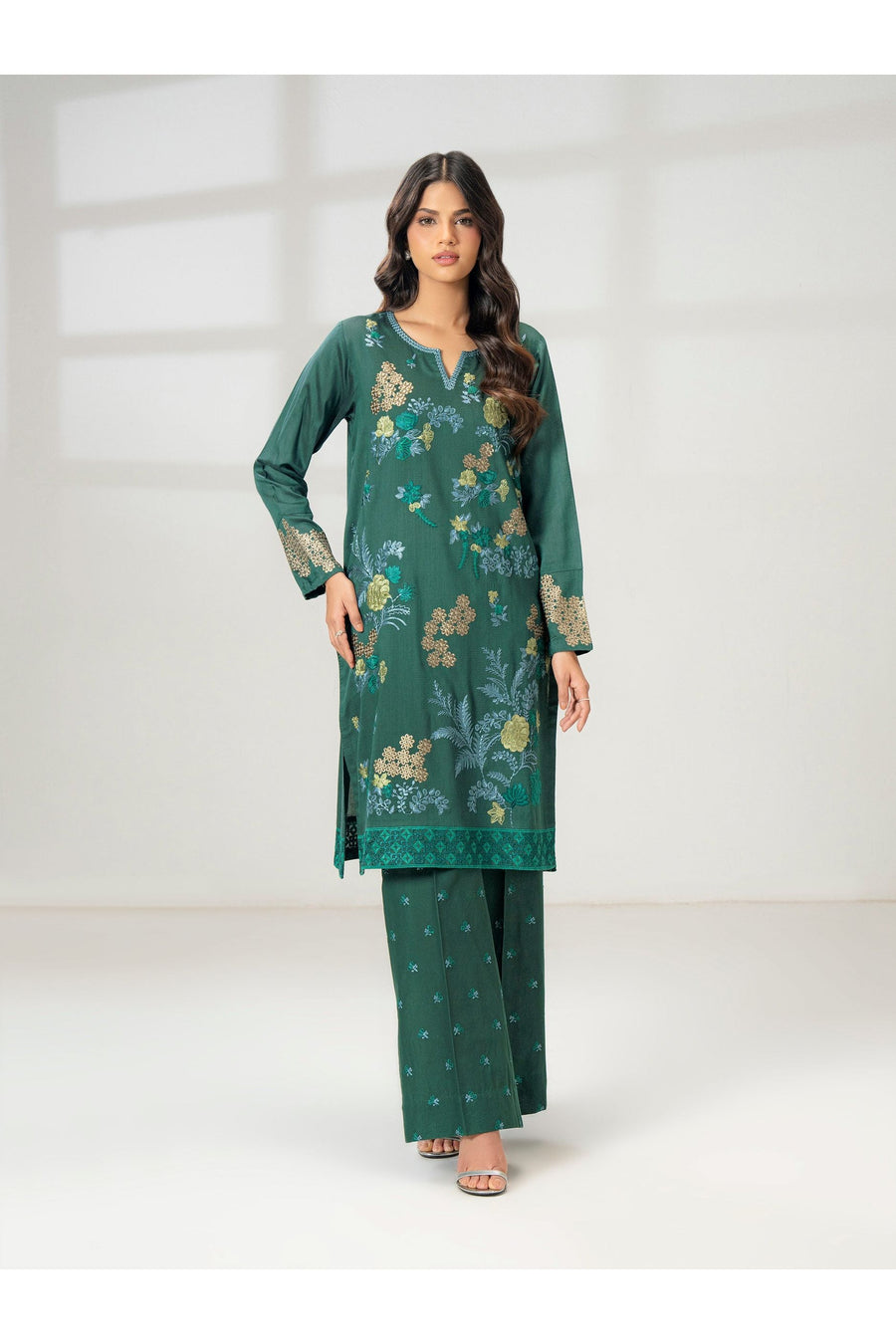Embroidered Raw Silk 2-Piece Suit Set