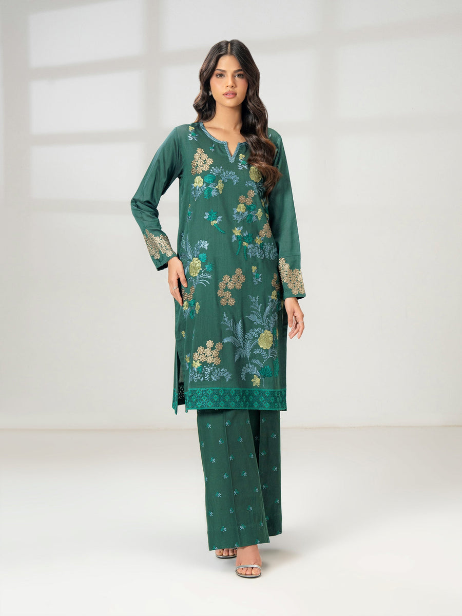 2 Piece Raw Silk Suit-Embroidered (Pret) - Pehnaawaa