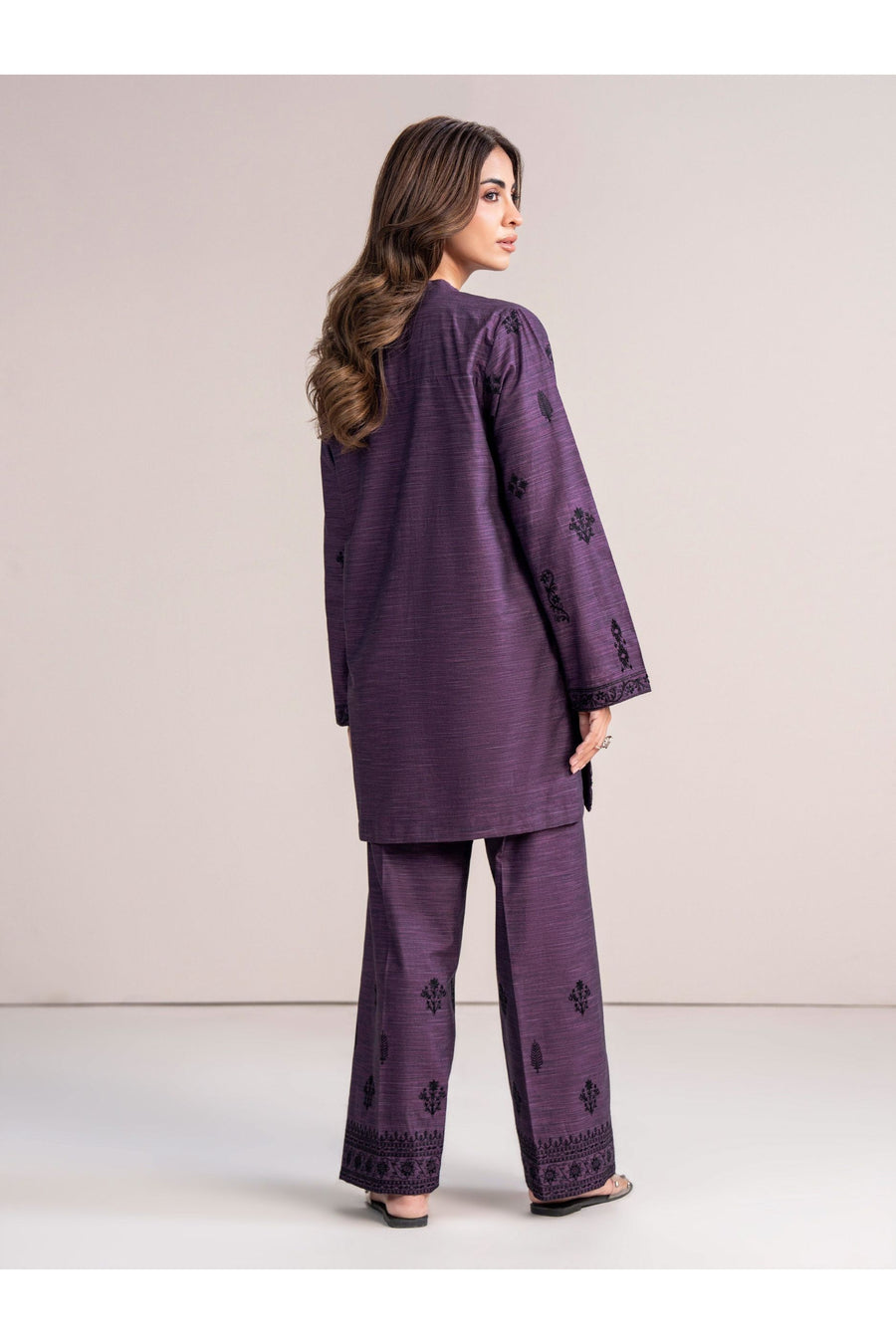 Plum Yarn-Dyed Linen 2-Piece Coord | Resham Embroidery